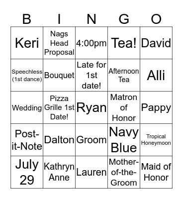 KATIE BINGO Card