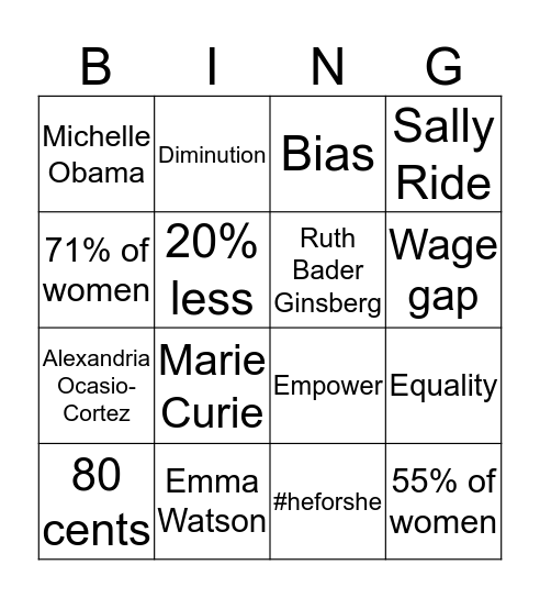 Women in the Workplace  Bingo Card
