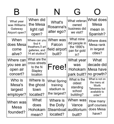 Mesa Facts  Bingo Card