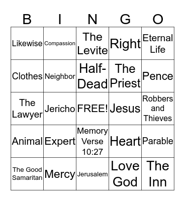 "I Am A Good Samaritan" Bingo Card