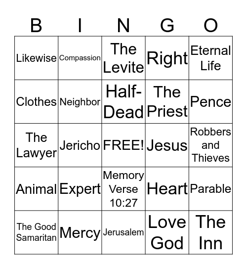 "I Am A Good Samaritan" Bingo Card