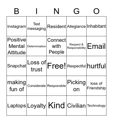 Digtal Citizenship Bingo Card
