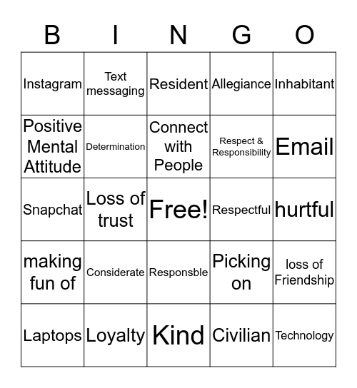 Digtal Citizenship Bingo Card