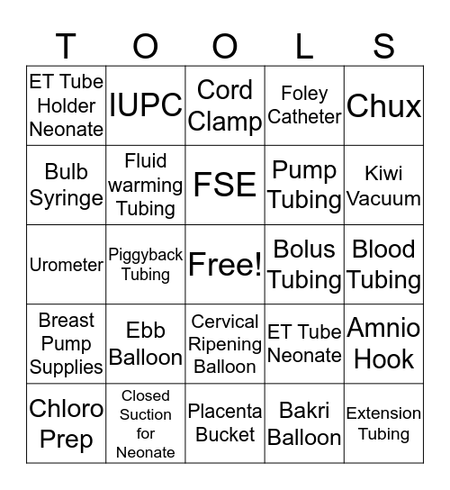 OB Tools Bingo Card