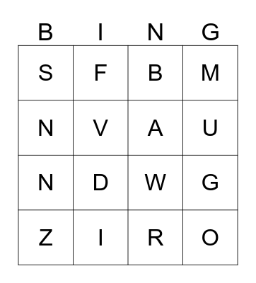 Alphabet Bingo Card