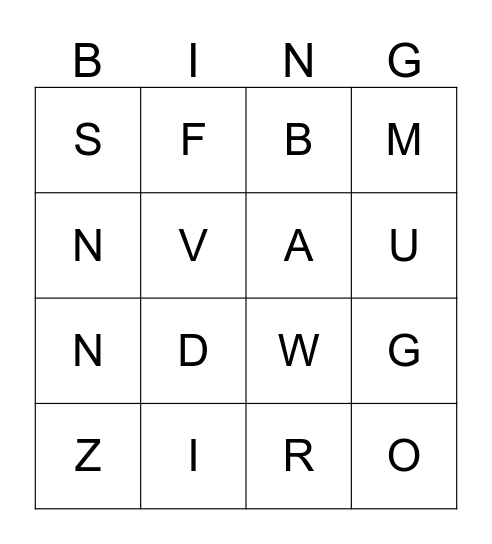 Alphabet Bingo Card