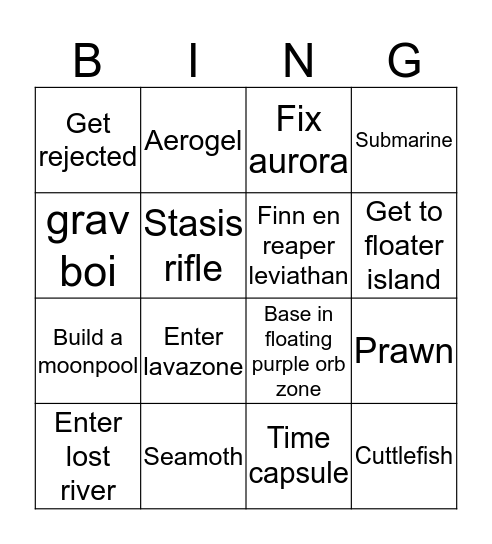 Subnautica bingo Card