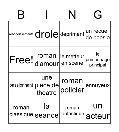 French 3/4 - Ch. 9, Voc. 1 Bingo Card