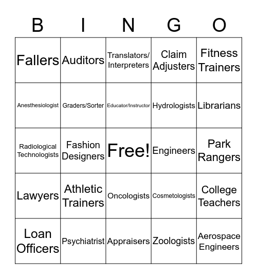 CAREER BINGO Card