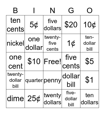 Money Words Bingo! Bingo Card