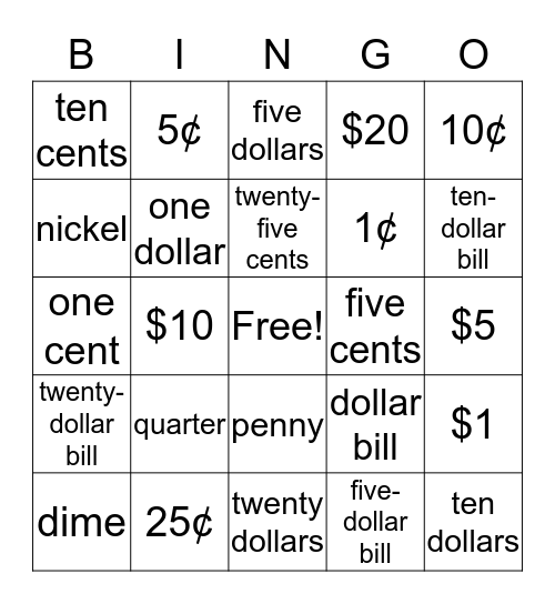 Money Words Bingo! Bingo Card
