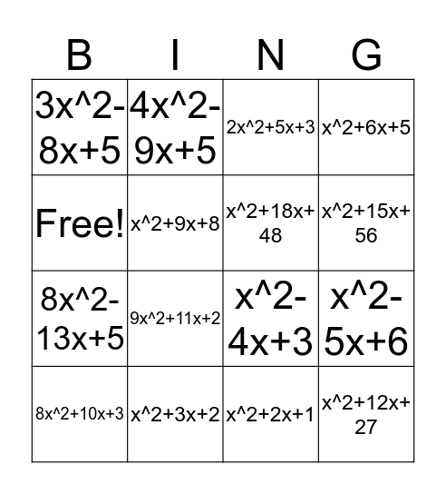 Mr. Marmolejo Factoring Bingo  Bingo Card