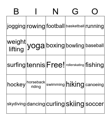 Sports Bingo Card