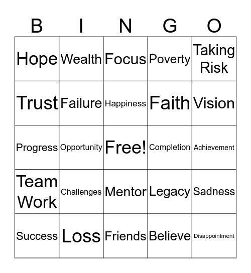 What is Success?  Bingo Card