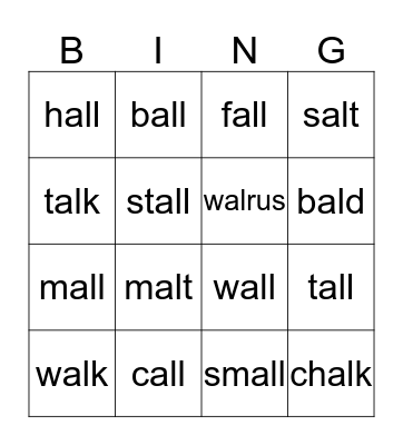 "all" words Bingo Card