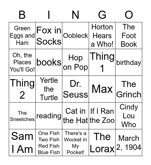 Dr. Seuss Bingo! Bingo Card