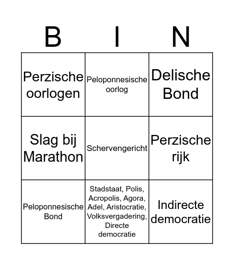 Begrippen Bingo Card