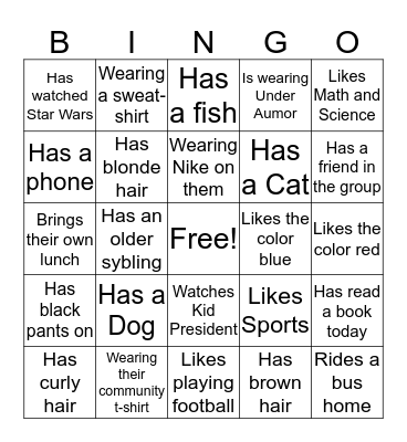 Similarites & Difference Bingo Card