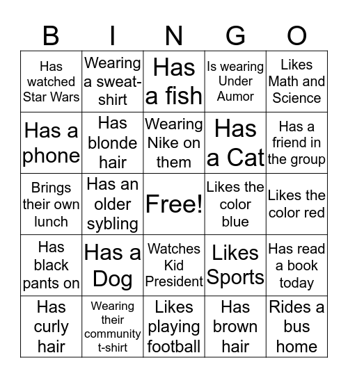 Similarites & Difference Bingo Card