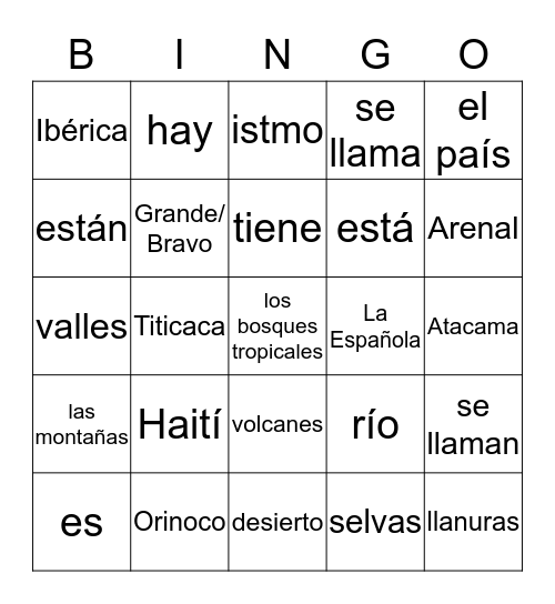 Bingo: Las Tierras Bingo Card