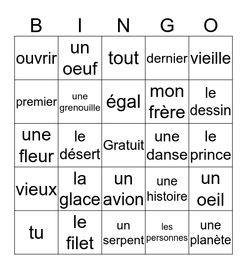 Bingo (14 jan, 1 fév, 15 fév) Bingo Card