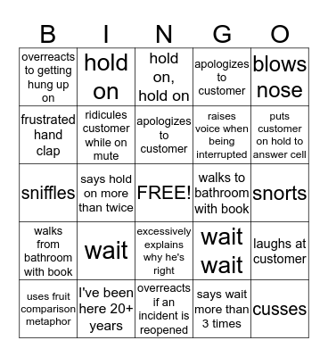 Tech Support Bingo Card