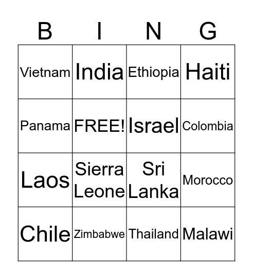 Country Bing Bingo Card