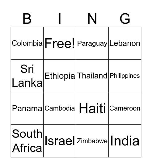 Country Bing Bingo Card