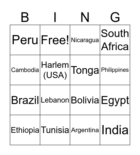 Country Bing Bingo Card