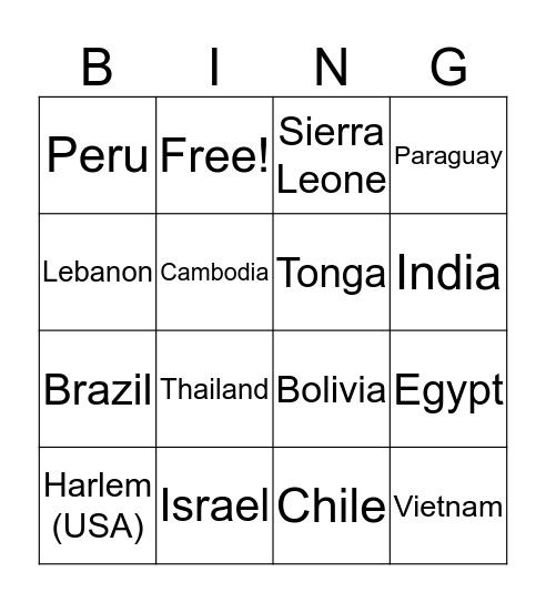 Country Bing Bingo Card