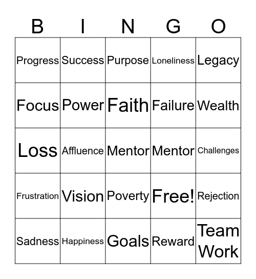 What is Success?  Bingo Card