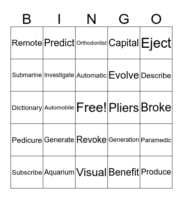 Root Word Bingo! Bingo Card