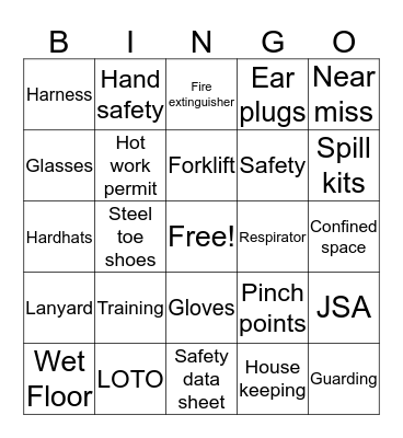 Safety Bingo Card