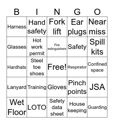 Safety Bingo Card