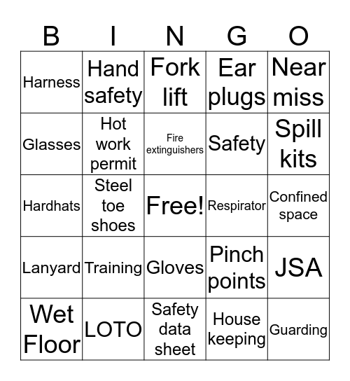 Safety Bingo Card