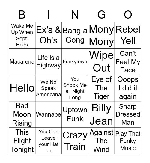 Music Bingo Card