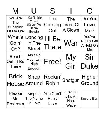 Motown Music Bingo Card