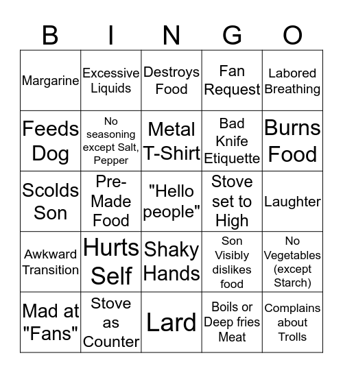 Cooking with Kay Bingo Card