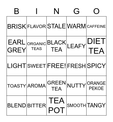 COFFEE , TEA AND SPICE Bingo Card