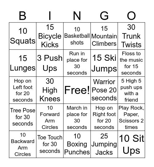 Drago's Fitness Bingo Card