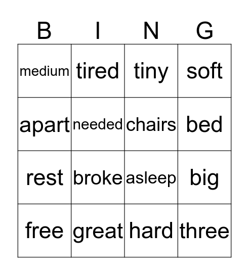 Goldilocks Bingo Card