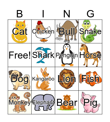 Animals Bingo Card