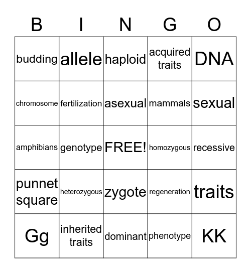 Science Vocabulary Bingo Card