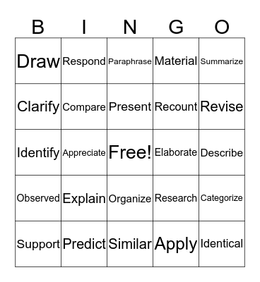 Vocabulary  Bingo Card