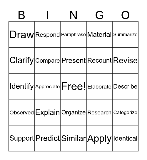 Vocabulary  Bingo Card