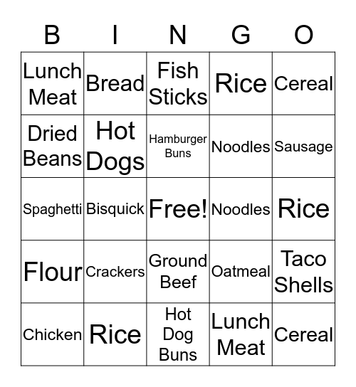 Grocery Word Bingo 1-20 Bingo Card