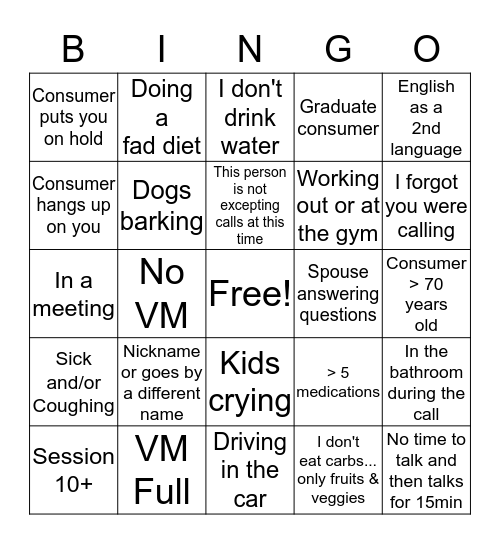 Health Coach Bingo Card