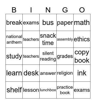 All Things About School Bingo Card