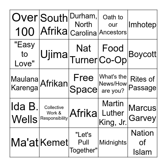 Hotep Bingo Card