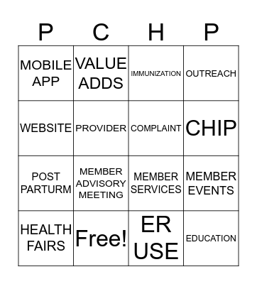 PCHP  Bingo Card